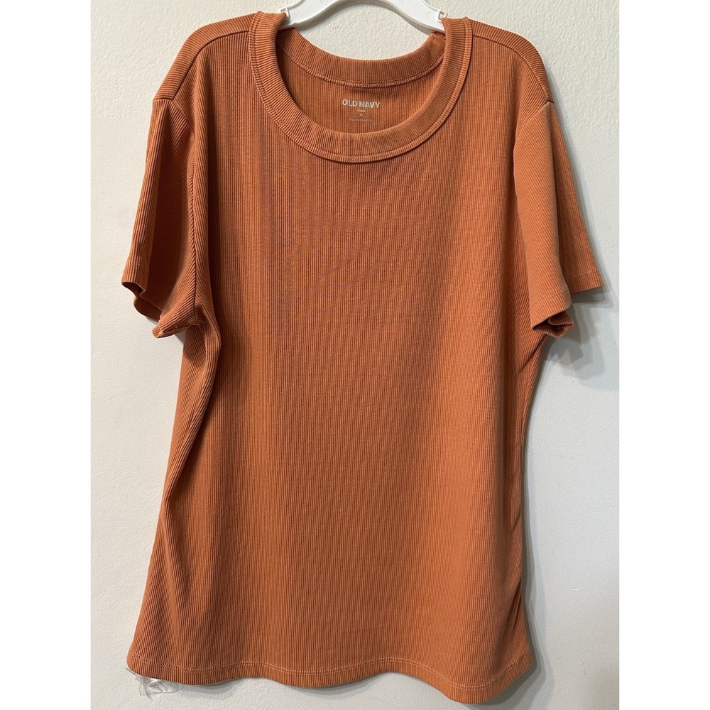 Old Navy Women Medium Ribbed Snug Fit Crew Neck T-Shirt Short Sleeve Rust Orange
